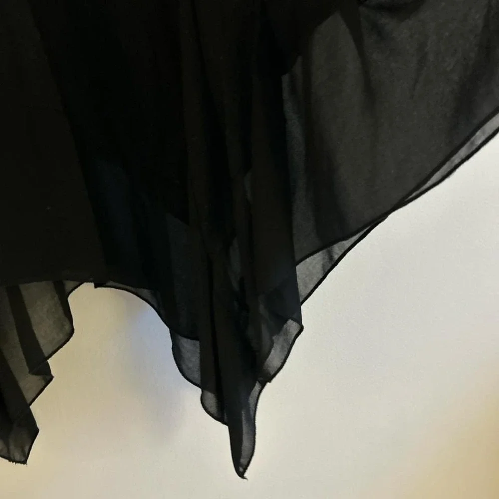 Black midi dress XL asymmetrical hem and long sleeves goth grunge witchy - Picture 3 of 7